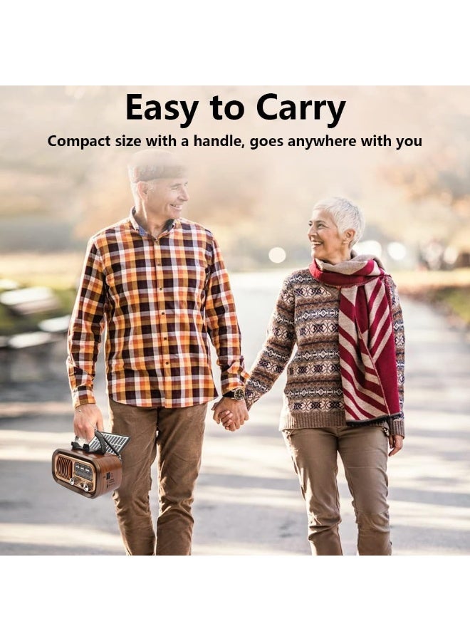 بيلينجدون راديو صغير رجعي عتيق مزود بتقنية Bluetooth، راديو محمول AM FM ترانزستور بأفضل صوت، راديو يعمل بالطاقة الشمسية/البطارية/قابل لإعادة الشحن، TWS، يدعم تشغيل بطاقة TF/USB - Image 3