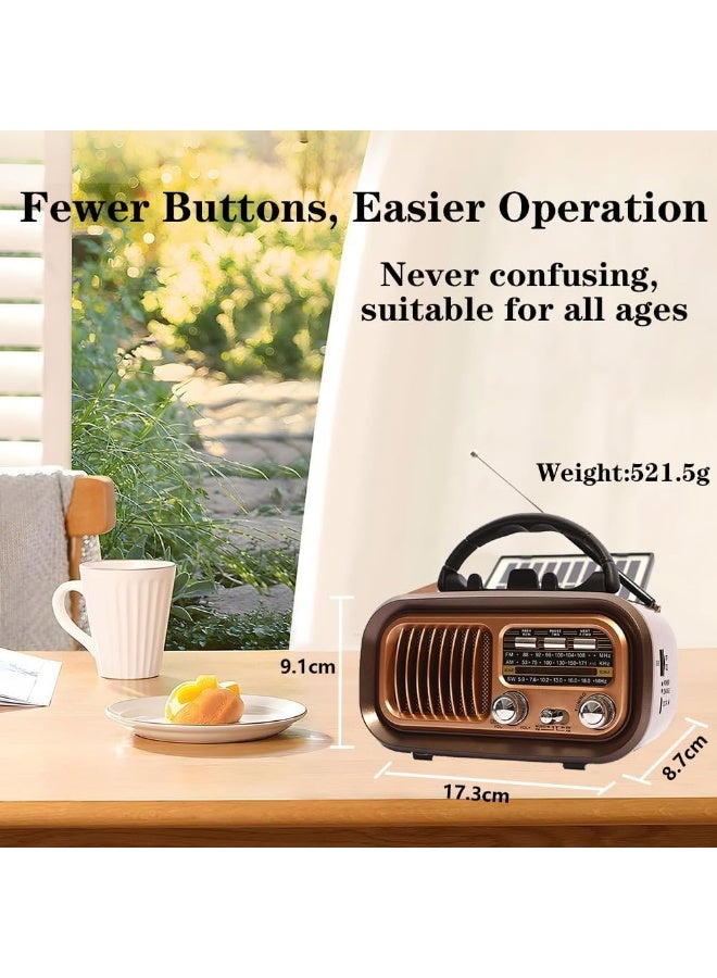 بيلينجدون راديو صغير رجعي عتيق مزود بتقنية Bluetooth، راديو محمول AM FM ترانزستور بأفضل صوت، راديو يعمل بالطاقة الشمسية/البطارية/قابل لإعادة الشحن، TWS، يدعم تشغيل بطاقة TF/USB - Image 5