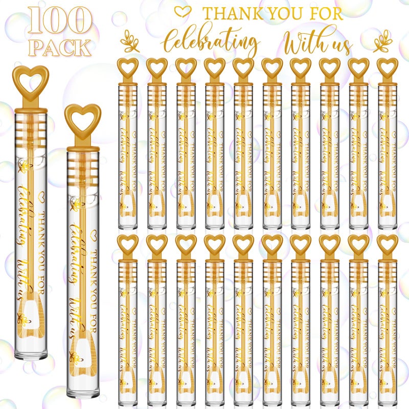 Shappy 100 Pcs Wedding Bubble Bulk Wedding Party Favors Bubble Wand for Guests Send Off with Stickers for Bridal Shower Anniversaries Celebration Goody Bag Stuffers Filler Gold Heart - Image 3