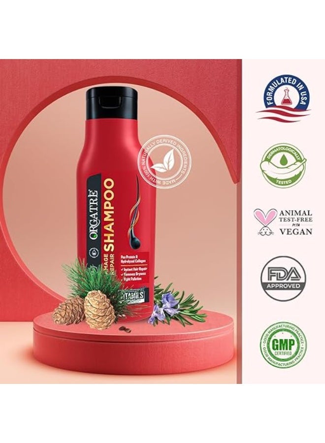 ORGATRE Damage Repair Shampoo - 250ml | For Rough, Dull & Damaged Hair | Protein & Hydrolyzed Collagen | Stronger, Vibrant Hair | For Men & Women - Image 3