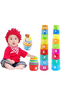 KASTWAVE Stacking Cups, 9 pieces with letters and numbers, Sound Folding Cup Toy Stacking Cups Game Toy for Baby Kids Childrens Educational Toy Bath toys  - Image 1