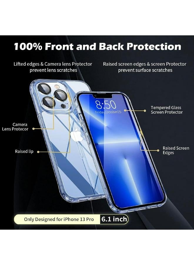 جراب حماية شفاف رفيع لايفون 13 برو (iPhone 13 Pro) مع عبوة واحدة من واقيات الشاشة من الزجاج المقوى وقطعة واحدة من واقي عدسة الكاميرا، غطاء جوال لـ 13 برو (6.1 إنش) - Image 2