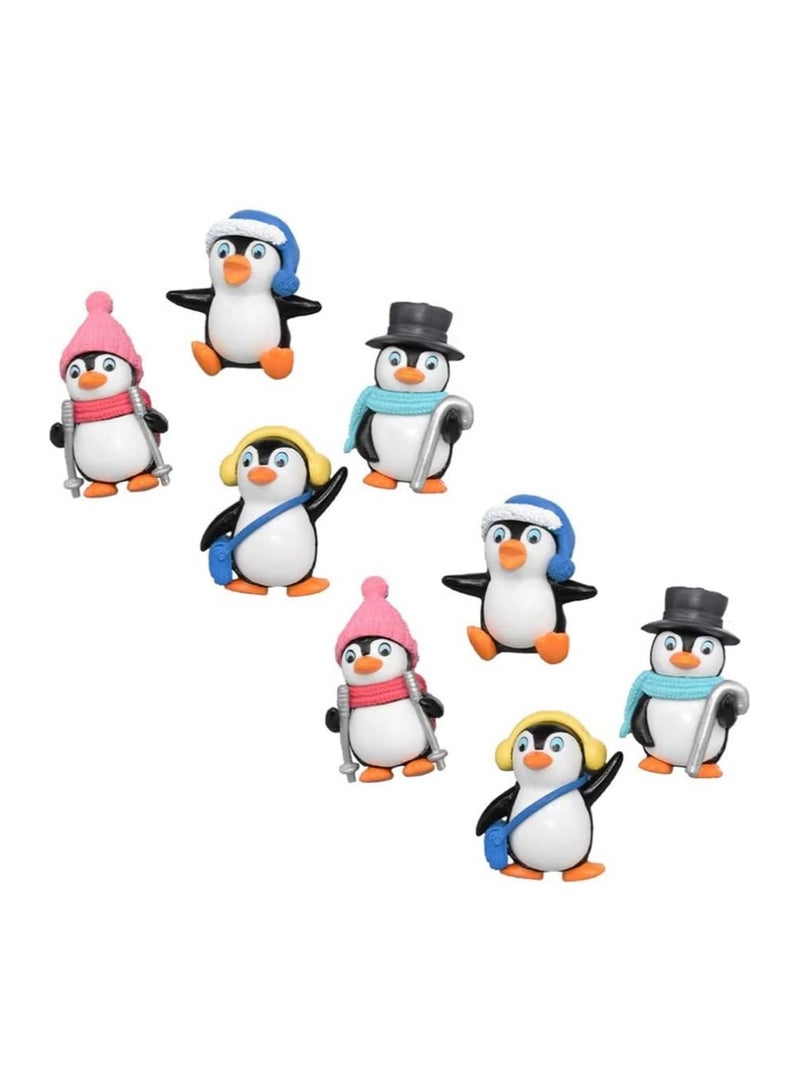 General Penguin Ornaments, Cute Penguin Character Toys Mini Penguin Figures Series Playsets, Penguin Cake Hat, 8 Pieces  - Image 1