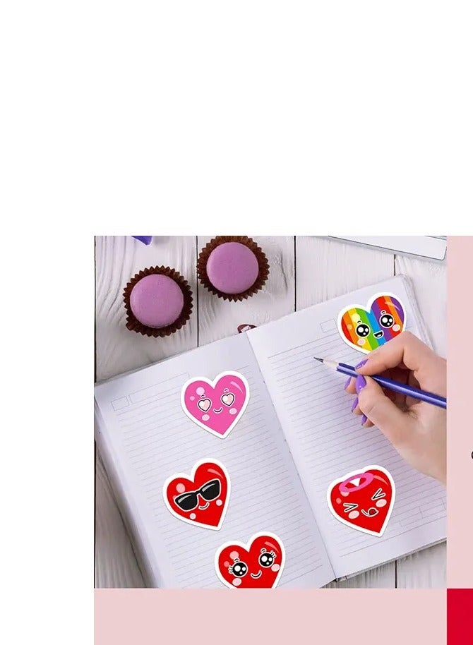 50 pieces Valentines Stickers for Kids Love Heart Face Stickers for Kids Valentines Day Party Decorations School Classroom Reward Birthday Party Favor Scrapbooking Supplies - Image 3
