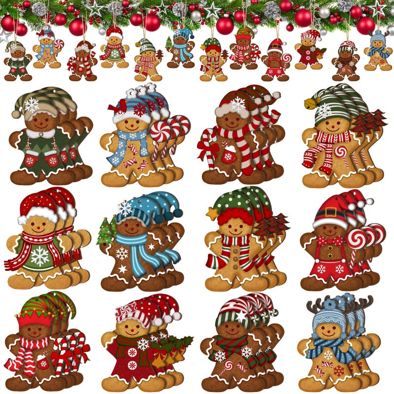 Barydat 36 PCS Christmas Gingerbread Man الحلي الخشبية المعلقة مجموعة عتيقة على الطراز الزنجبيل الزنجبيل رجل الديكور الخشبي - Image 1