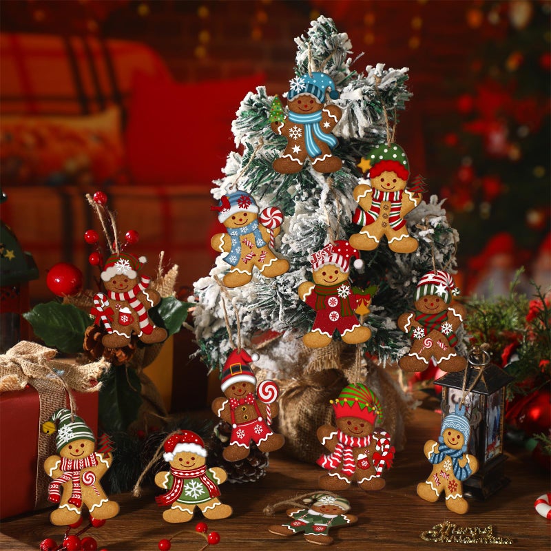 Barydat 36 PCS Christmas Gingerbread Man الحلي الخشبية المعلقة مجموعة عتيقة على الطراز الزنجبيل الزنجبيل رجل الديكور الخشبي - Image 4