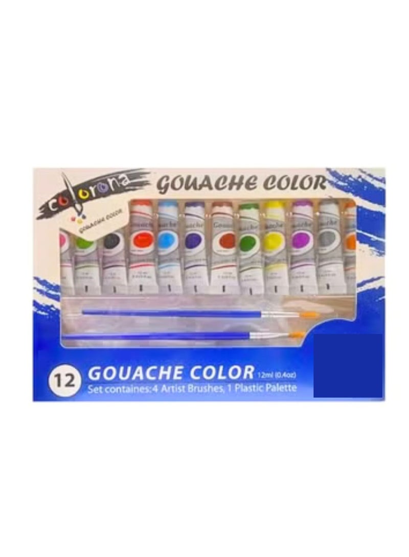 Gouache Color 12ml 12 Colors With Brushes And Plastic Palette