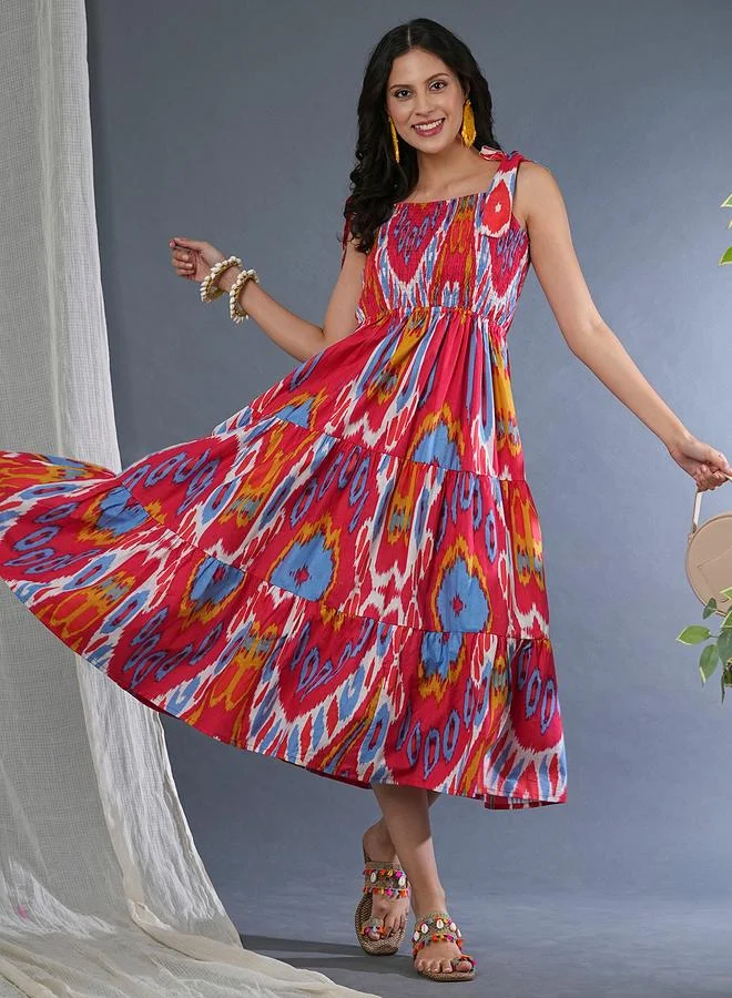جلو باص Globus Women All-Over Print Tie-Up Sleeve A-Line Midi Dress