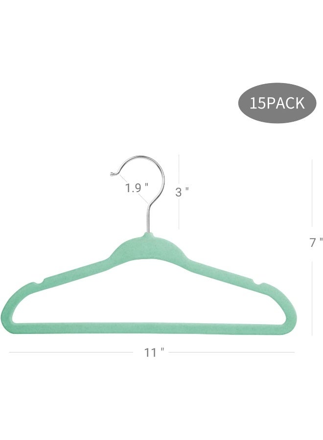 Mangotree Childrens Velvet Clothes Hangers, Baby Kids Hangers for Clothes Space Saving Non Slip 15Pack Teal - Image 2