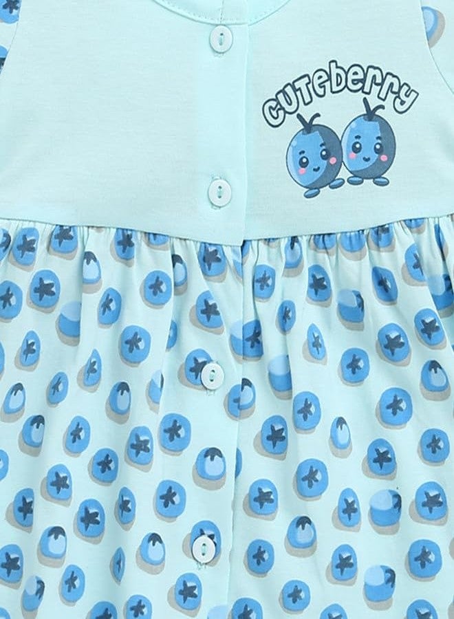 BUMZEE Baby Girls Cotton Cap Sleeves Knee Length Frock Blue - 0-3 Months (Peb10186B-blu) - Image 3