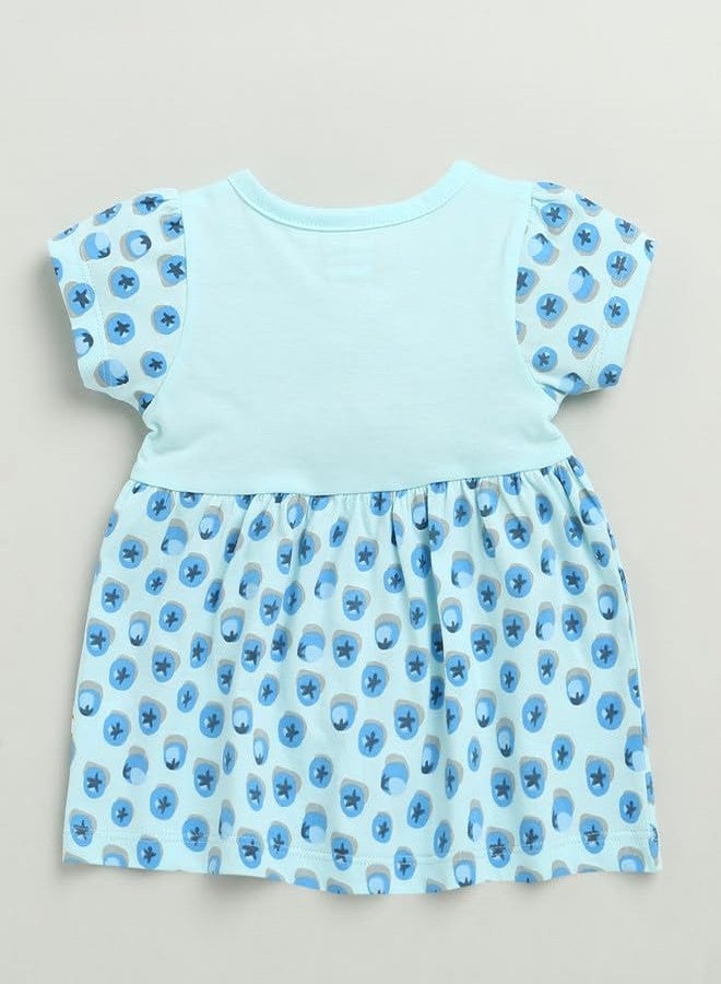 BUMZEE Baby Girls Cotton Cap Sleeves Knee Length Frock Blue - 0-3 Months (Peb10186B-blu) - Image 2