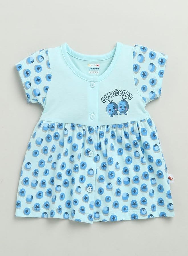 BUMZEE Baby Girls Cotton Cap Sleeves Knee Length Frock Blue - 0-3 Months (Peb10186B-blu) - Image 4