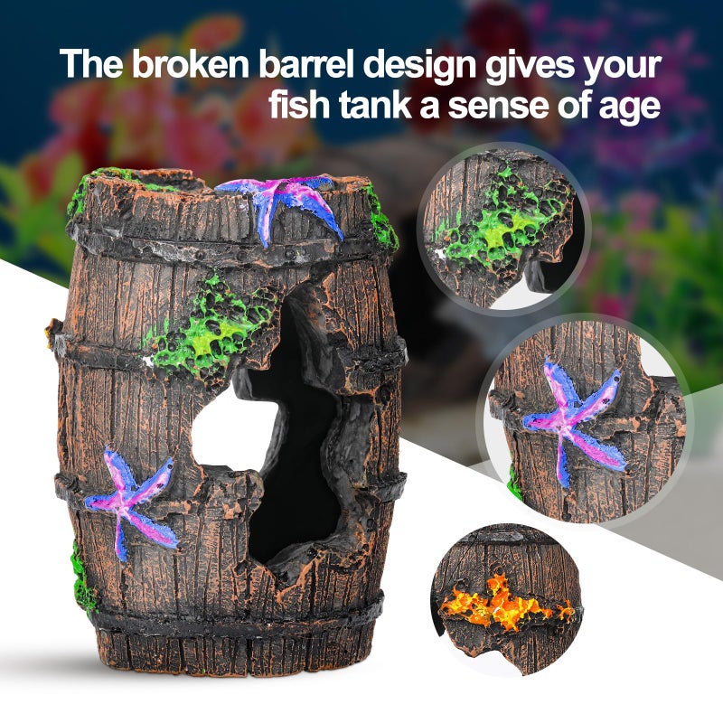 CousDUoBe Fish Broken Barrel Decor Fish Tank Decorations Betta Fish Tank Accessories,Starfish Barrel x 1pc, Aquarium Plants x 8pcs - Image 4
