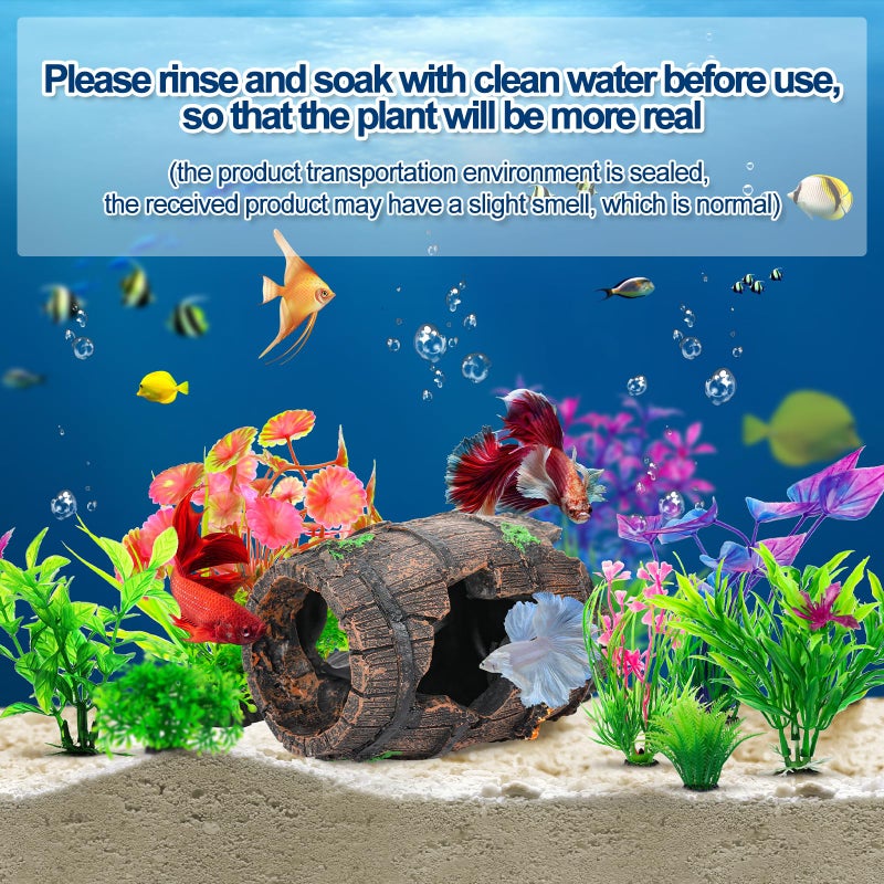 CousDUoBe Fish Broken Barrel Decor Fish Tank Decorations Betta Fish Tank Accessories,Starfish Barrel x 1pc, Aquarium Plants x 8pcs - Image 5