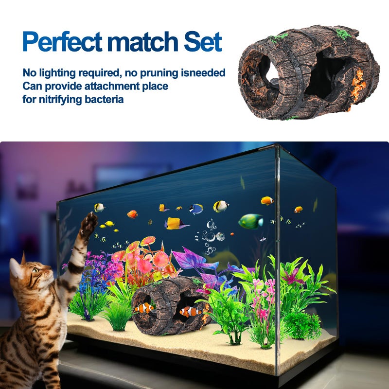 CousDUoBe Fish Broken Barrel Decor Fish Tank Decorations Betta Fish Tank Accessories,Starfish Barrel x 1pc, Aquarium Plants x 8pcs - Image 3