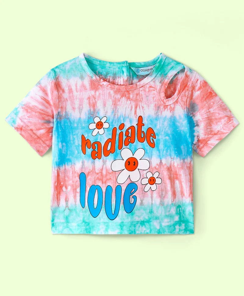 Ollington St. Ollington St. 100% Cotton Tie and Dyed Half Sleeves Top With Chest Print and Shorts/Co-ord Set - Multicolor