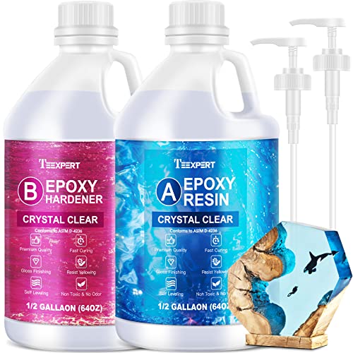 Teexpert Crystal Clear Epoxy Resin Kit 1 Gallon Self-Leveling Coating and Casting Resin, High-Gloss & Bubbles Free Resin and Hardener Kit for DIY Art, Jewelry, Table Top, Molds, Wood 1:1 Ratio - Image 1