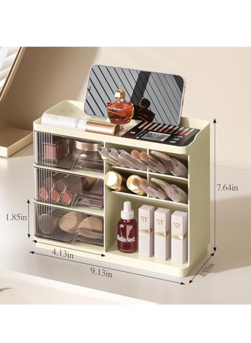 Arabest Makeup Organizer with Drawers, Multi-Function Vanity Organizer Countertop, Stackable Desk Organizer for Makeup Brush Lipstick Skincare Bathroom Vanity Organization and Storage, Ivory - Image 2