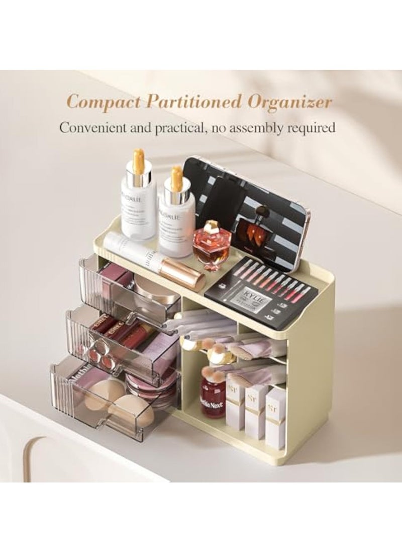Arabest Makeup Organizer with Drawers, Multi-Function Vanity Organizer Countertop, Stackable Desk Organizer for Makeup Brush Lipstick Skincare Bathroom Vanity Organization and Storage, Ivory - Image 3