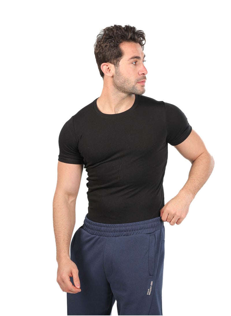 REDCOTTON Undershirt for men, short sleeves, Regural  fit from Red Cotton-Black  - Image 4