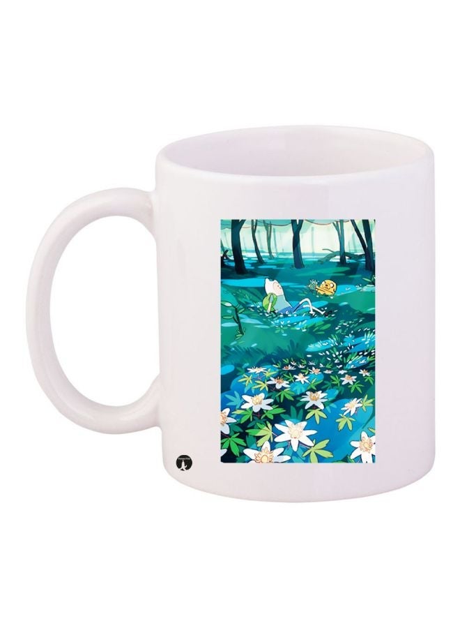 RYN Cartoon Printed Coffee Mug White/Blue/Yellow 11ounce