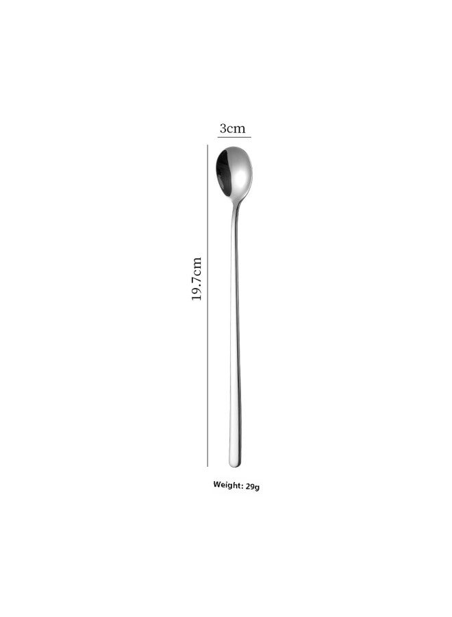 Stainless Steel Spoon 304 Korean-style Spoon Household Dining Spoon Long Handle Mixing Spoon Soup Spoon Dessert Spoon Fruit Fork-Colour: Short Ice Scoop - Image 1
