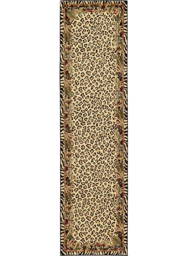 Unique Loom Wildlife Collection Animal Inspired With Cheetah Bordered Design Area Rug 2 Ft 7 In X 10 Ft Ivory Black  - Image 1