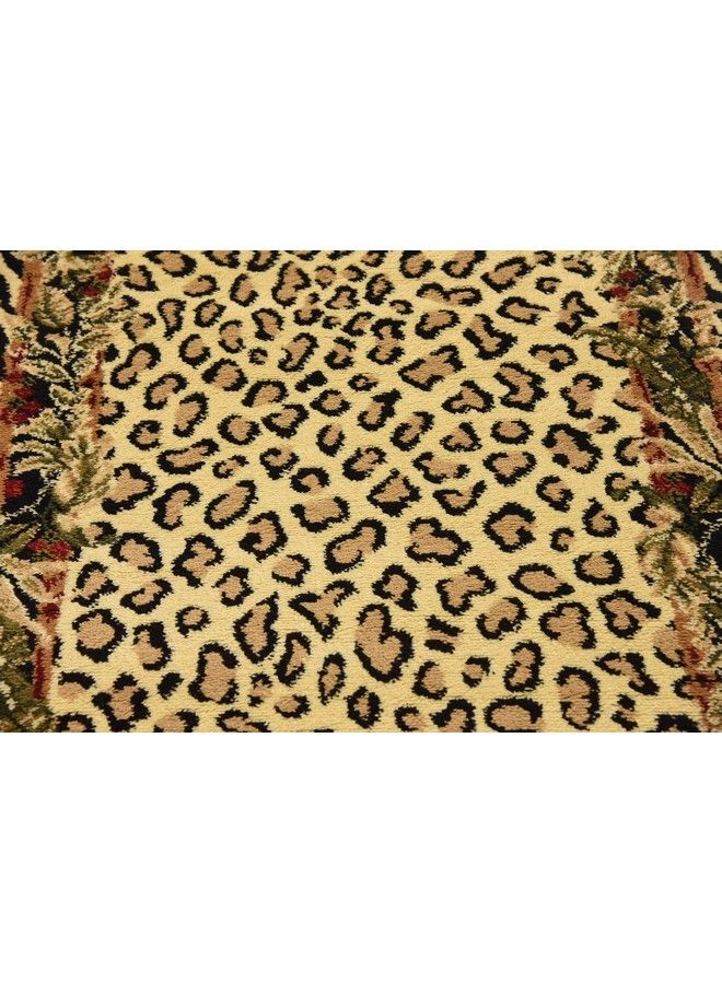 Unique Loom Wildlife Collection Animal Inspired With Cheetah Bordered Design Area Rug 2 Ft 7 In X 10 Ft Ivory Black  - Image 5