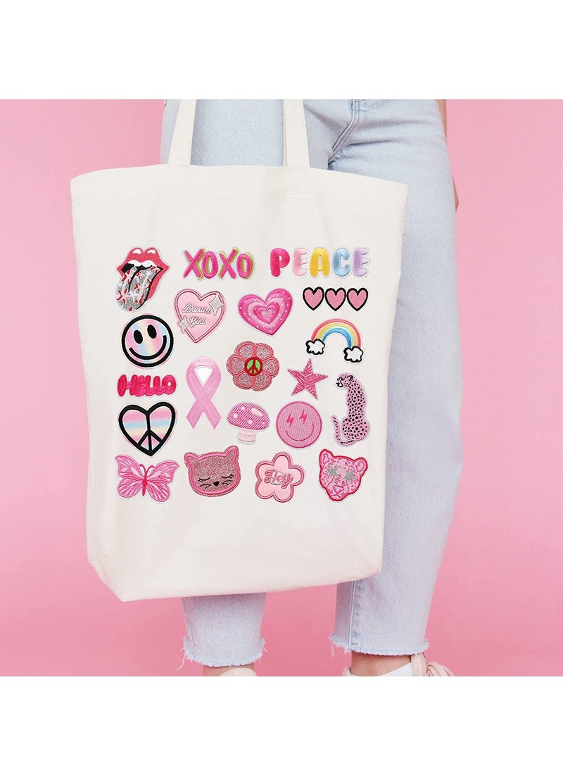 SOLARAE Embroidered Iron On Patches, Pink Bright Colors Cute Iron On Patch Applique for Clothes, Dress, Hats, Jeans, Bag, Backpack, DIY Accessories Embroidered Iron on Patches 20 Pcs - Image 2