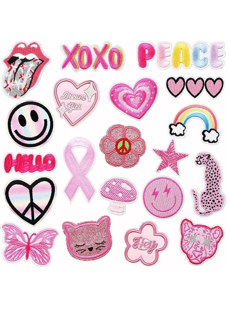 SOLARAE Embroidered Iron On Patches, Pink Bright Colors Cute Iron On Patch Applique for Clothes, Dress, Hats, Jeans, Bag, Backpack, DIY Accessories Embroidered Iron on Patches 20 Pcs - Image 1