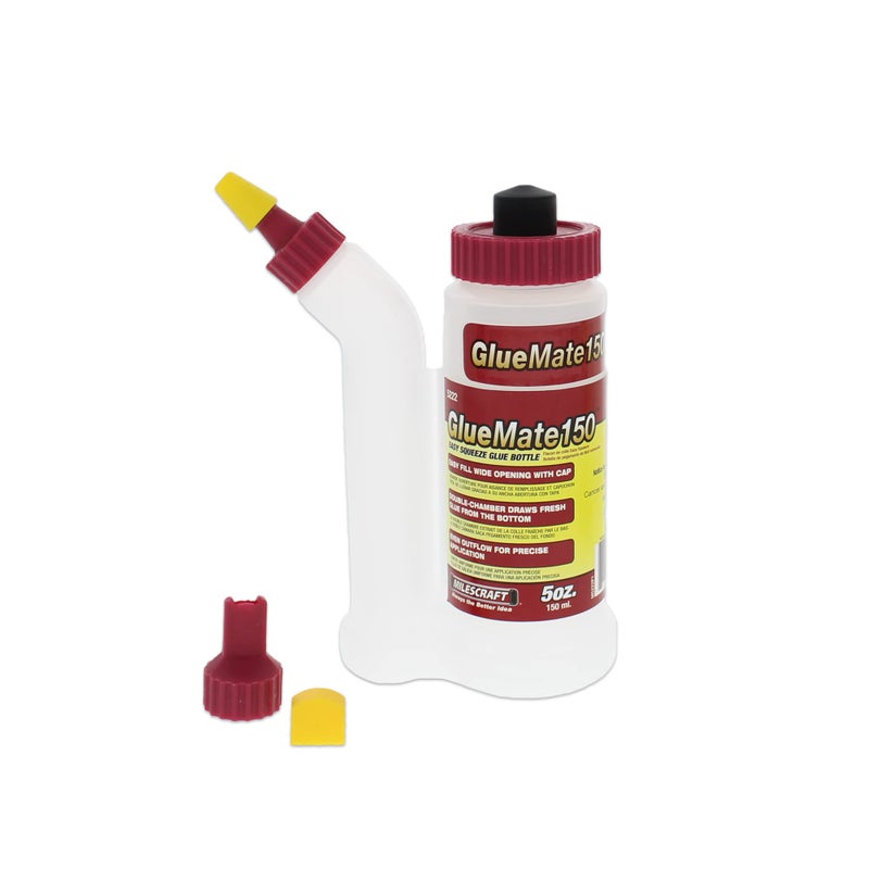Milescraft 5222 Glue Mate 1505oz 150ml Precision Wood Glue Bottle AntiDrip Dowel and Biscuit Tips Included Easy Flow MultiChamber Design Ideal for Woodworking