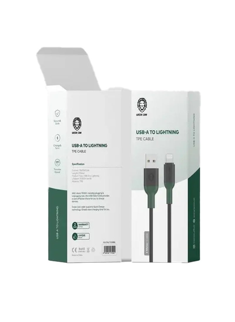 GREEN LION USB-A to Lightning TPE Cable 3M - Black  - Image 2
