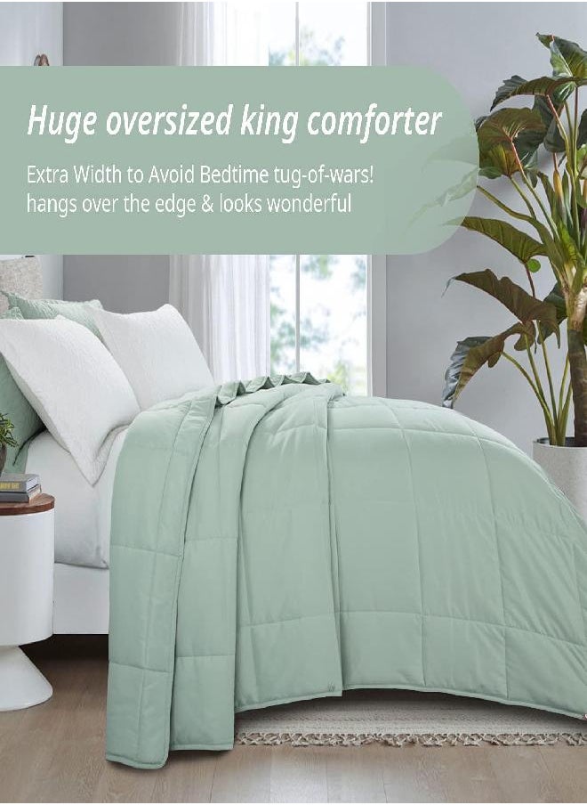HOMBYS HOMBYS Oversized King Comforter 98x120 Lightweight Down Alternative Comforter for All Season,Sage Green Quilted Duvet Insert with 8 Corner Tabs Microfiber Comforter (Sage Green, Super King 98"x120")  - Image 3