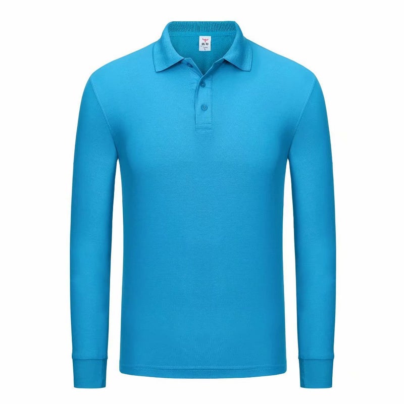 Polo Shirt Set Work Clothes Long Sleeve Solid Color Lapel Mens and Womens Paul T-Shirt Making Spring and Autumn Printing Embroidered logo Hole Blue