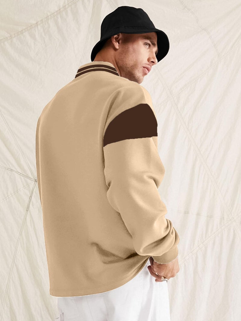 Jump cuts|| Polo Tshirts for Men||Polo Neck|| Full Sleeve Tshirt for Men||Printed Tshirts for Men||Oversized Tshirt for Men Beige - Image 3
