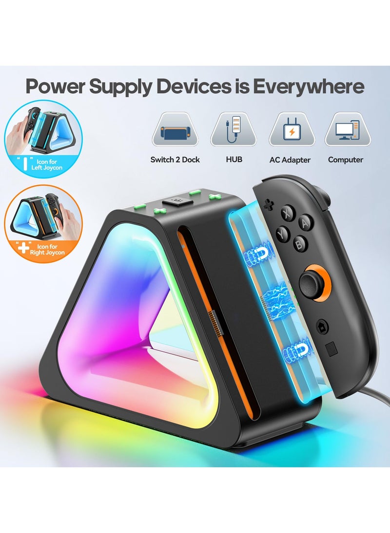 Charging Dock for 2025 Nintendo Joy-Con 2, Fast Charger SW2 Joy-Con Magnetic Charging Station with 7 Light Modes, Enhanced Controller Charger Dock for Nintendo Switch 2 Joy-con Accessories - Image 4