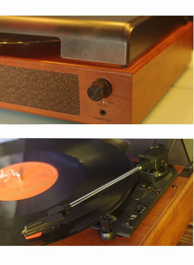Vinyl Record Player with Built-in Speakers Vintage Wireless Turntable Support 3-Speed - Image 3