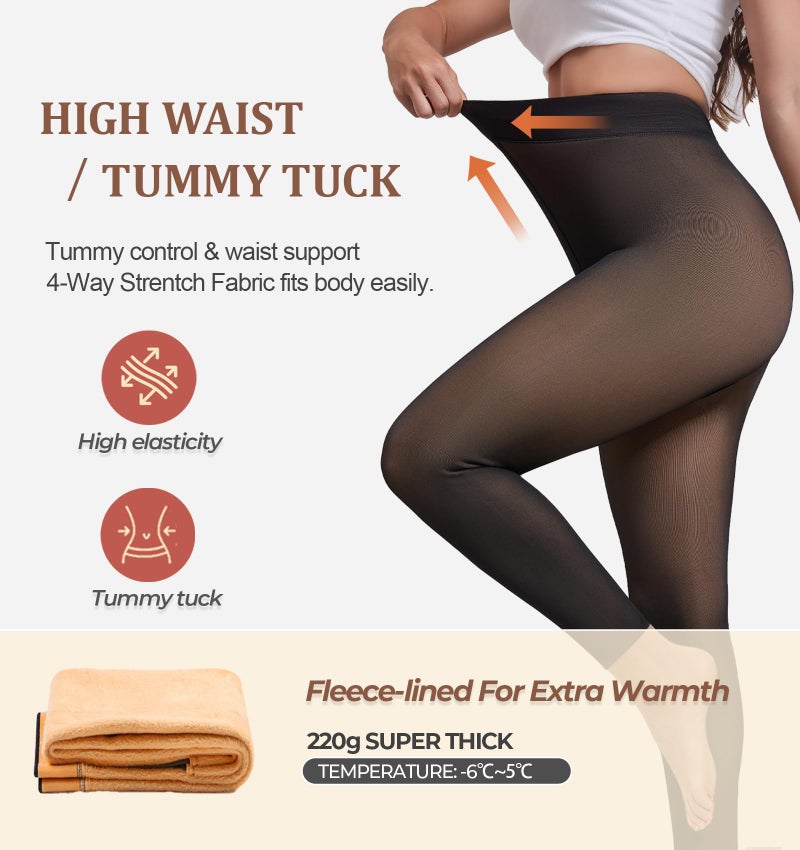 Apriddeo Footless Fleece Lined Tights One-Seam Women Warm Pantyhose Leggings Toeless Fake Translucent Thermal Sheer Tights - Image 4