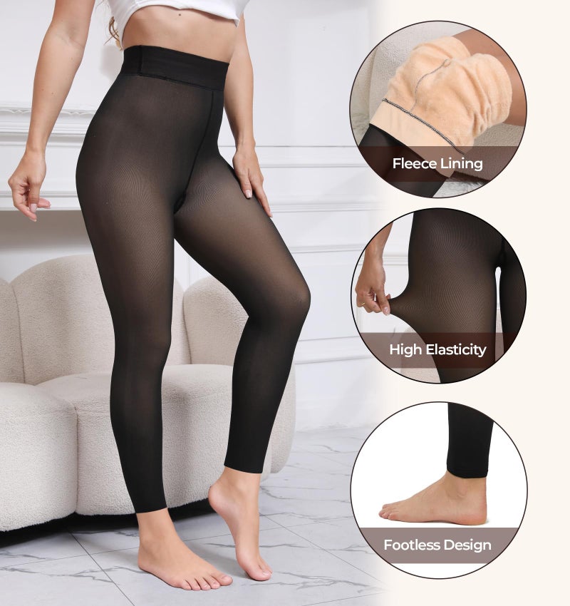Apriddeo Footless Fleece Lined Tights One-Seam Women Warm Pantyhose Leggings Toeless Fake Translucent Thermal Sheer Tights - Image 3
