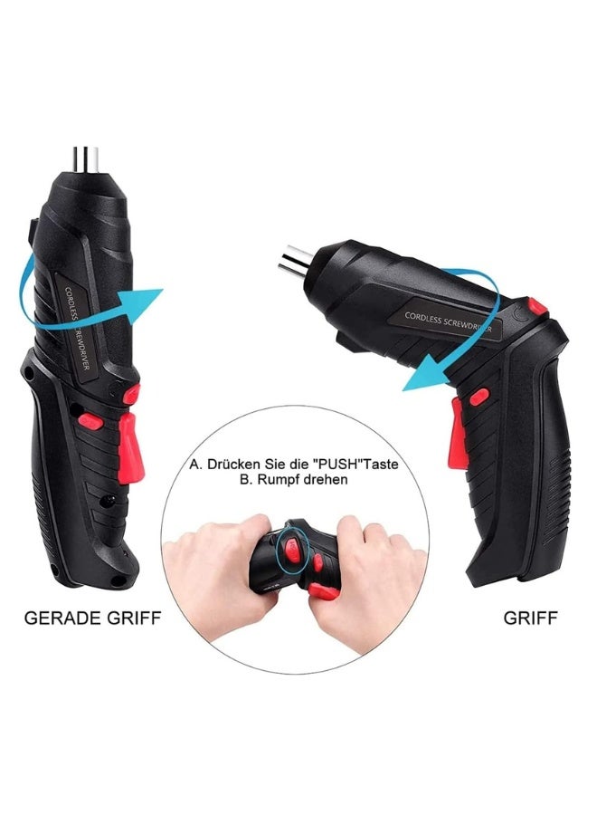 Electric Screwdriver Set, 47 In 1 Usb Rechargeable Screwdriver Gun Twistable Handle, 3.6V Drill Screwdriver Bits Set With Built-In Led, 1800Mah Black - Image 3