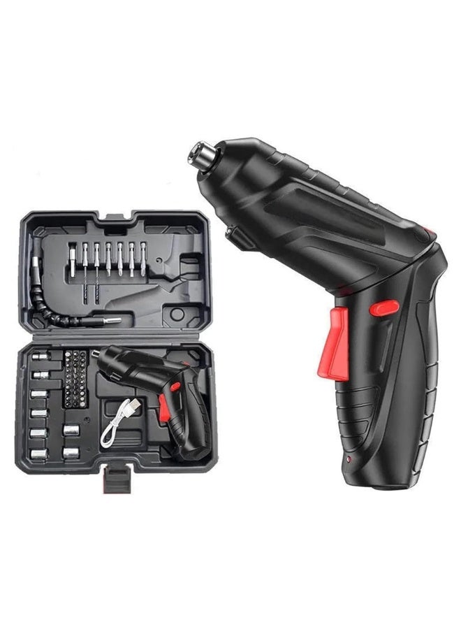 Electric Screwdriver Set, 47 In 1 Usb Rechargeable Screwdriver Gun Twistable Handle, 3.6V Drill Screwdriver Bits Set With Built-In Led, 1800Mah Black - Image 1