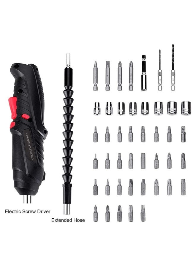 Electric Screwdriver Set, 47 In 1 Usb Rechargeable Screwdriver Gun Twistable Handle, 3.6V Drill Screwdriver Bits Set With Built-In Led, 1800Mah Black - Image 4