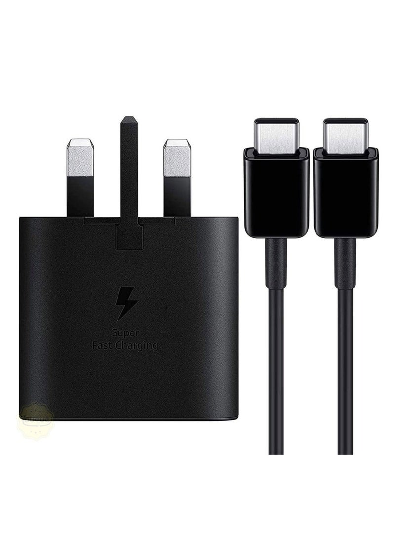 واي دي شاحن فائق السرعة بقوة 25 واط بتقنية PD، محول طاقة USB-C مع كابل شحن USB-C، أسود اللون - Image 1