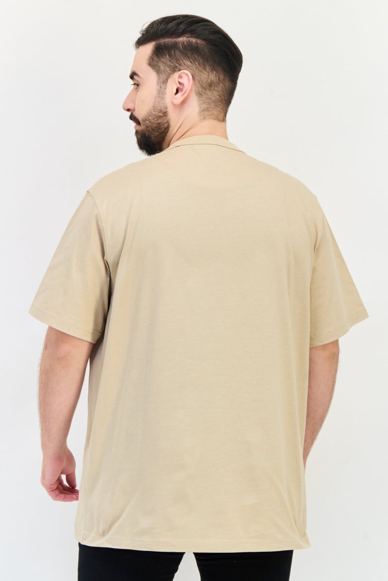 Celio Men Crew Neck Short Sleeve Solid T Shirt, Light Taupe  - Image 3