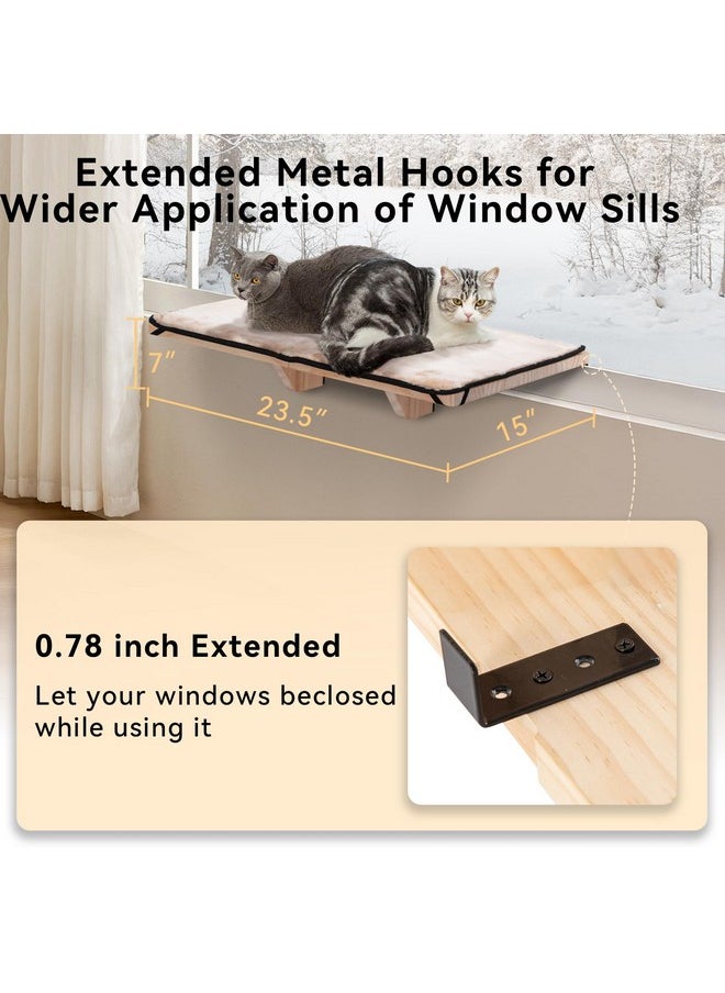 Petsfit PETSFIT 2 Cats Design Cat Window Perch, Cat Hammock Window Seat with Natural Wood &Removable Fleece Mat for Large Cats, Easy to Adjust&Assemble Cat Bed for Windowsill, Bedside and Drawer  - Image 4