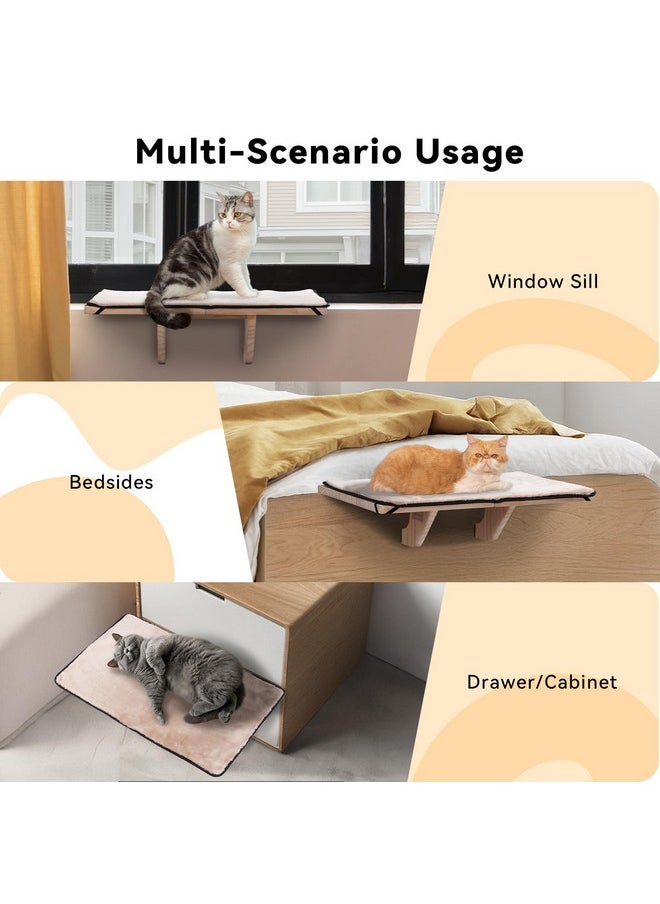 Petsfit PETSFIT 2 Cats Design Cat Window Perch, Cat Hammock Window Seat with Natural Wood &Removable Fleece Mat for Large Cats, Easy to Adjust&Assemble Cat Bed for Windowsill, Bedside and Drawer  - Image 2