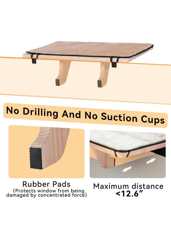 Petsfit PETSFIT 2 Cats Design Cat Window Perch, Cat Hammock Window Seat with Natural Wood &Removable Fleece Mat for Large Cats, Easy to Adjust&Assemble Cat Bed for Windowsill, Bedside and Drawer  - Image 5