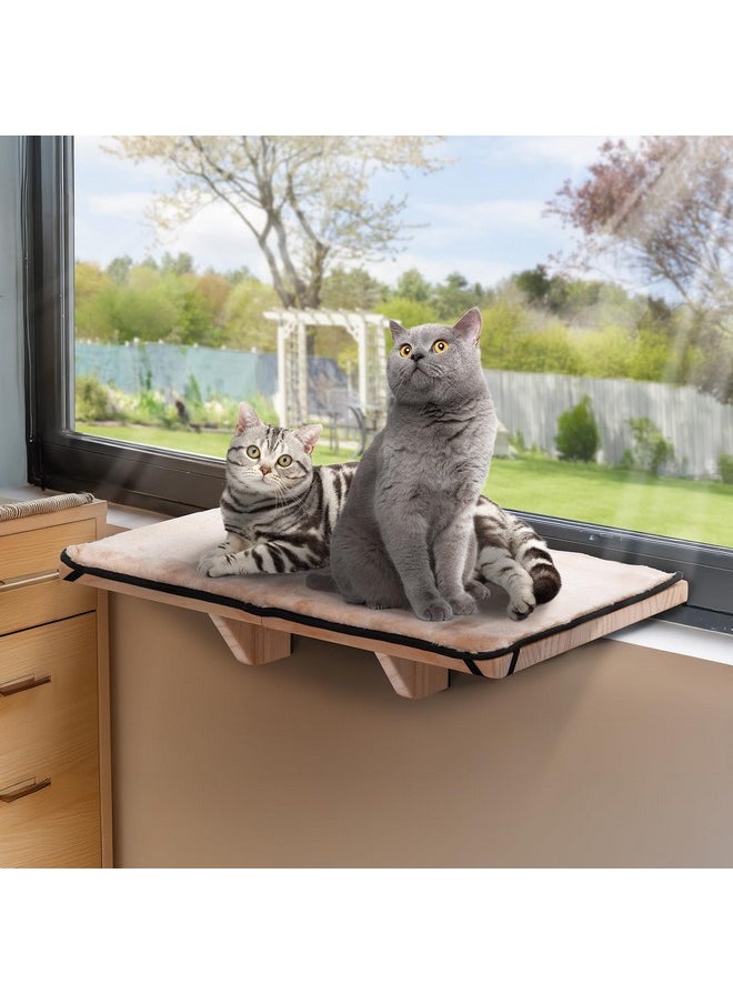 Petsfit PETSFIT 2 Cats Design Cat Window Perch, Cat Hammock Window Seat with Natural Wood &Removable Fleece Mat for Large Cats, Easy to Adjust&Assemble Cat Bed for Windowsill, Bedside and Drawer  - Image 1