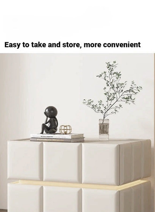 fashionhome Modern Minimalist Design Leather Wrapped Nightstand Durable Solid Wood Bedside Table Double Drawers Storage Side Table with Voice Operated LED Lights for Bedroom Living Room Home Office 50x40x47 cm  - Image 3
