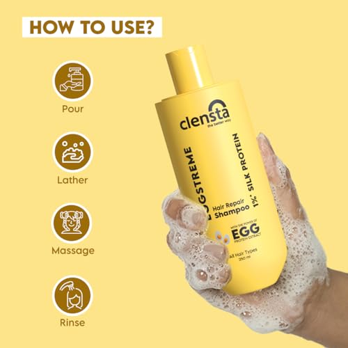 Clensta Eggstreme Hair Repair Shampoo With Egg Protein, Biotin & Hydrolyzed Silk Protein | Promotes Strengthening & Repair Damaged Hair | Sulfate & Paraben Free | For Men & Women - 250ml - Image 5